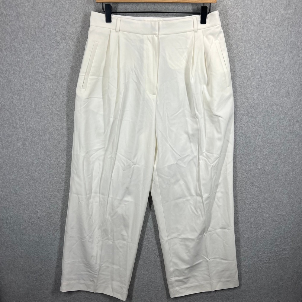 Mijeong Park Trousers Womens L White‎ Pleated Wide Leg Cropped High Rise EUC